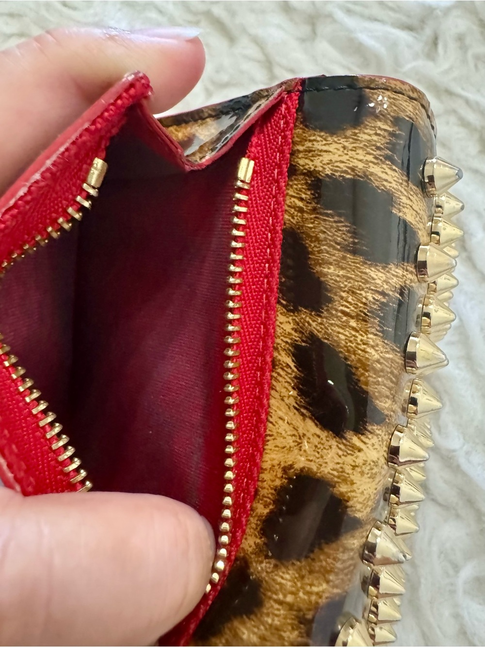 Christian Louboutin Leopard Print Studded Wallet with Red Trim - Picture 15 of 15